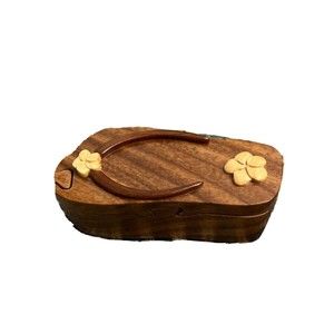 Wood Puzzle Box Flip Flop Secret  Velvet Lined Jewelry box Never Used